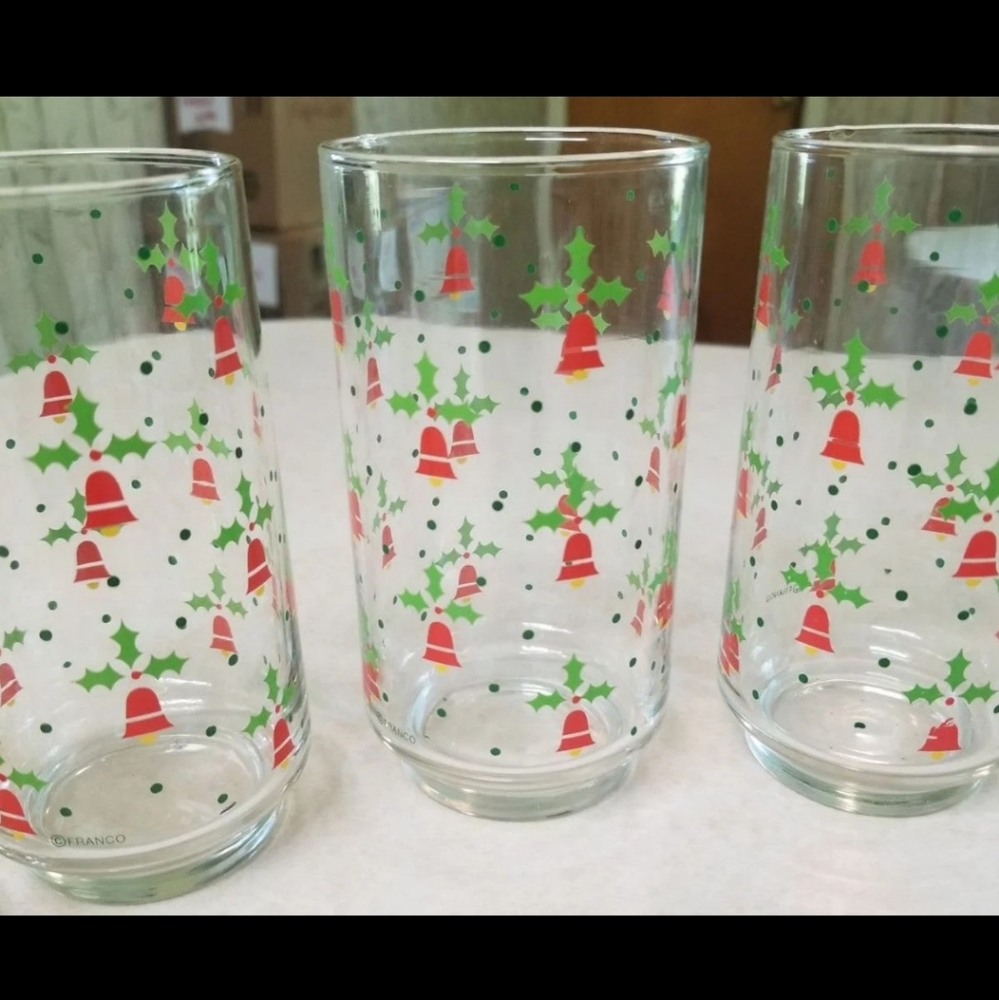 Vtg 70's Set 6 Franco Christmas Bell 12oz Tumblers Excellent Preowned Condition - Picture 7 of 11
